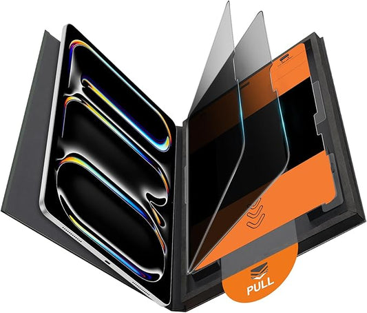 OMOTON 2 Pack Privacy Screen Protector for iPad Pro 13 inch M5 M4(8th&7th Generation, 2025/2024)，Anti-Spy Tempered Glass with Easy Installation Tray, Case Friendly/Apple Pencil Support