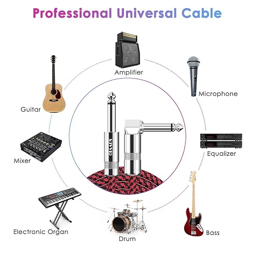 10FT 2 Pack Instrument Cable - Electric Guitar & Bass Guitar Cable with Right Angle Blue and Red 1/4 Inch Connectors