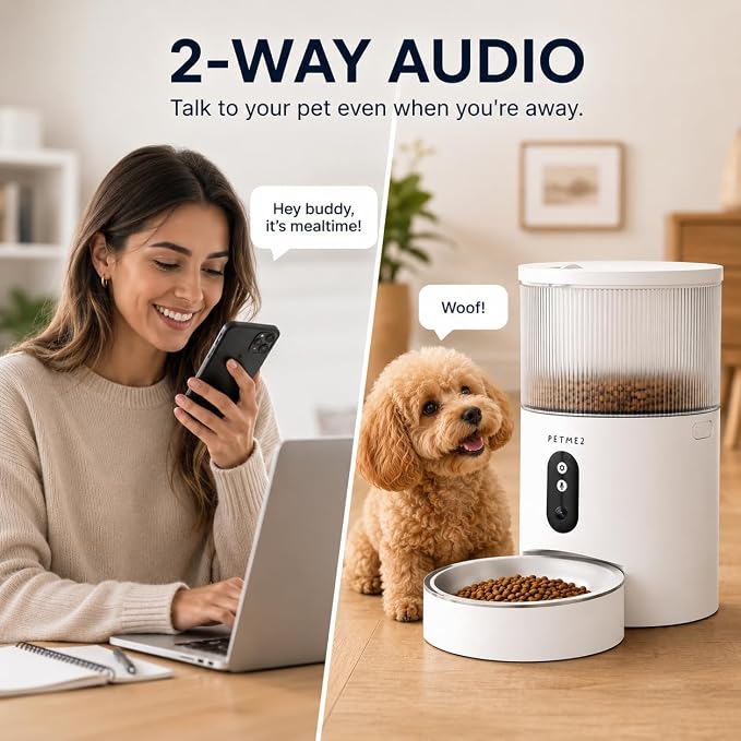 Automatic Cat Feeder with Camera, App Control, 2-Way Audio, Timed Dry Food Dispenser for Cats & Small Dogs, Smart WiFi Pet Feeder, Dual Power, Anti-Jam, Stainless Steel Bowl
