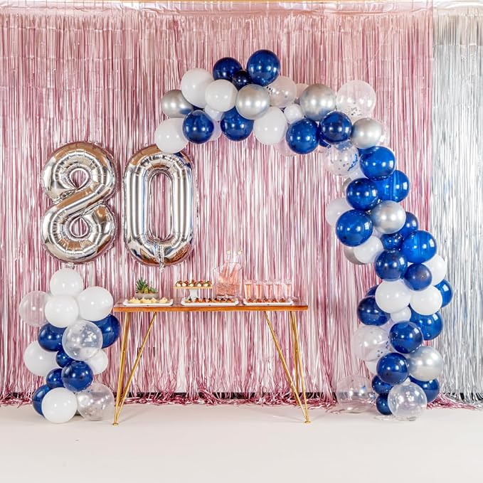 Restaurantware-Balloonify Balloon Garland Set, 1 Party Decoration Kit - 120 Balloons, With Chain, Navy, White, & Silver Latex Balloon Arch Kit, Includes Glue Dots