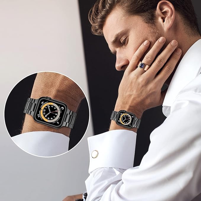 i-Boruly Pure Titanium Band for Apple Watch Ultra 3/2/1 (49mm), Series 11 10 9 8 7 6 5 4 SE (46/45/44mm) - Waterproof Lightweight Metal Strap with Adjustment Tool,Men Durable Business Design (Silver Color)