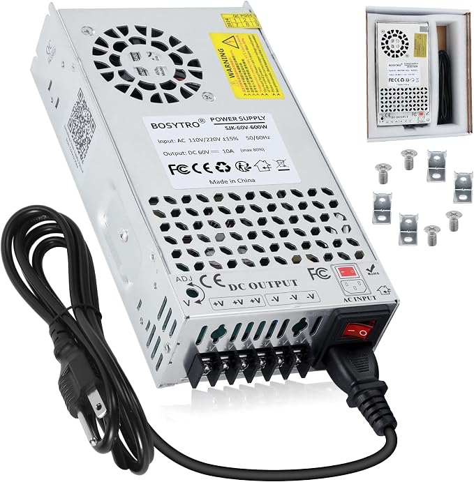 60V 10A 600W DC Switching Power Supply, Universal Transformers AC110V/220V (SMPS), Upgraded Output Port with Power Cord, 60 Volt Power Supply for 3D Printer, CCTV Camera Security System