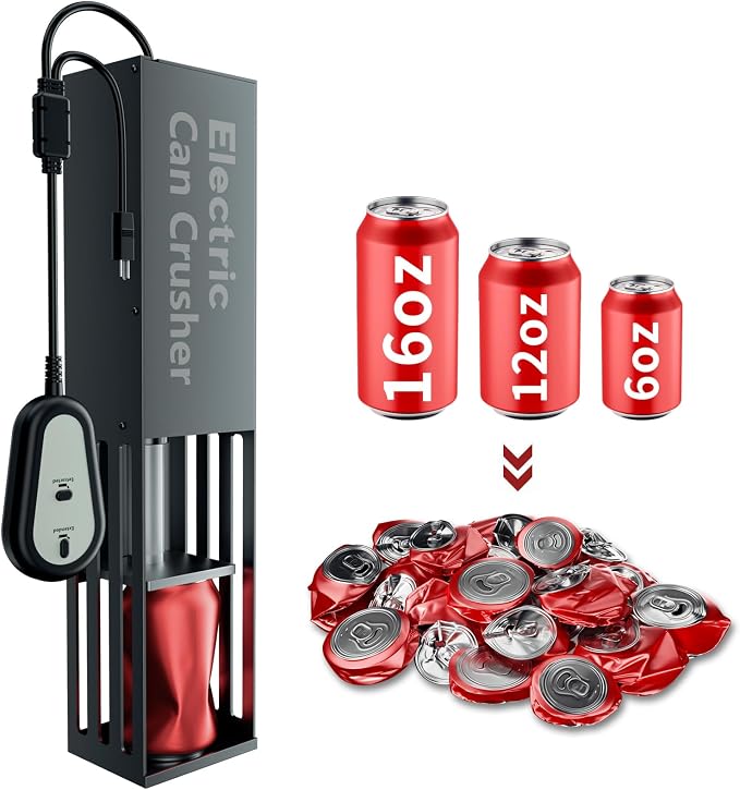 YOTAN Electric Can Crusher for Recycling 12oz/16oz Cans, Can Crusher Electric, Countertop Can Smasher for Aluminum Seltzer, Soda, Beer Cans and Bottles for Recycling, No Assembly Required (Black)