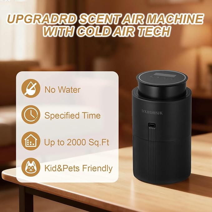 Bluetooth Waterless Diffuser, Smart Home Essential Oil Diffuser, Fragrance Coverage Up to 2,000 Sq Ft, Ideal for Home, Hotel, Office, Restaurant and Spa. (Black)