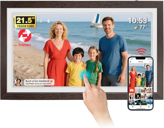 21.5" Large Frameo Digital Photo Frame, 32GB WiFi Digital Picture Frame with 1920x1080 FHD IPS Touch Screen, USB Drive/SD Card, Wall Mountable Auto-Rotate, Easy Share Photos/Videos from Anywhere