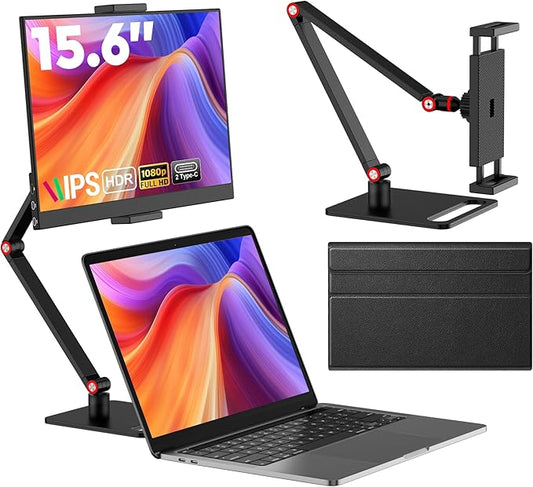 15.6” Portable Monitor with Adjustable Stand, 1080P FHD IPS Screen Extender, USB-C/HDMI Port, Ultra Slim Travel Monitor with Eye Protection, Plug and Play for Laptop/PC/Mac/Android/Switch/PS5