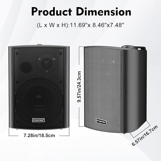 STUDIOFINIX 5.25 Inch 300W Indoor/Outdoor Bluetooth 5.1 Waterproof Wall-Mounted Speakers, Wireless Multi-Speaker Sync with IR Remote, for Patio, Garage, Home, Backyard(501BLE,Black,Pair)