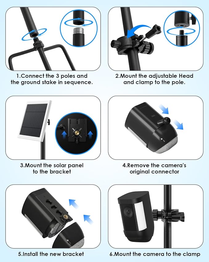Ground Stake Mount Stand with Solar Panel Mount for Ring, Blink, Arlo, Eufy, Wyze, Google Nest, Simplisafe, Universal Cameras and Solar Panels Ground Stake Bracket