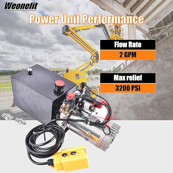 12V DC Steel Hydraulic Pump Power Unit, 2 GPM Flow Rate, 6 Quart Metal Reservoir, Double Acting, 3200 PSI Max Pressure, SAE #6 Ports for Dump Trailers, Car Lifts, DIY Hydraulic Systems