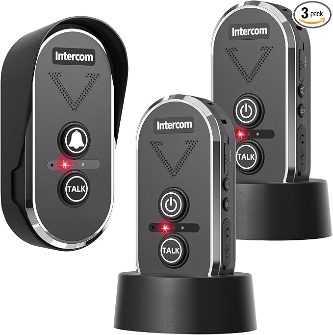 Intercoms Wireless for Home,4900ft Long Range Wireless Doorbell Intercom with 3 Channel, 3 Level Volume,Wireless Intercom Doorbells for Home Business, 1 Outdoor Intercom and 2 Indoor Intercoms