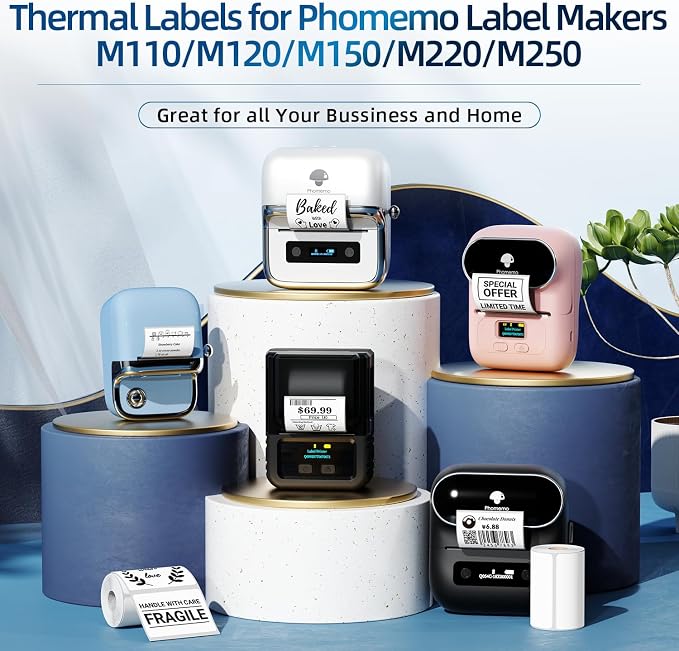 Phomemo M250 Label Maker Machine with 3 Roll Labels, 3 Inch Bluetooth Thermal Label Printer, Upgrade Portable Barcode & Address Label Maker for Business, Home, School, Logo Label, with 1.57'' x 1.18''