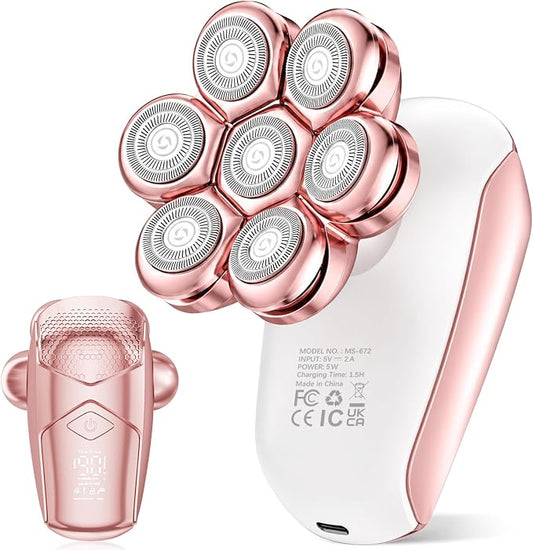 Electric Razors for Women Legs: 7D Floating Head Electric Shaver - IPX7 Waterproof Wet Dry Hair Remover - LED Display & Travel Lock for Body Face Bikini (Bright Pink)