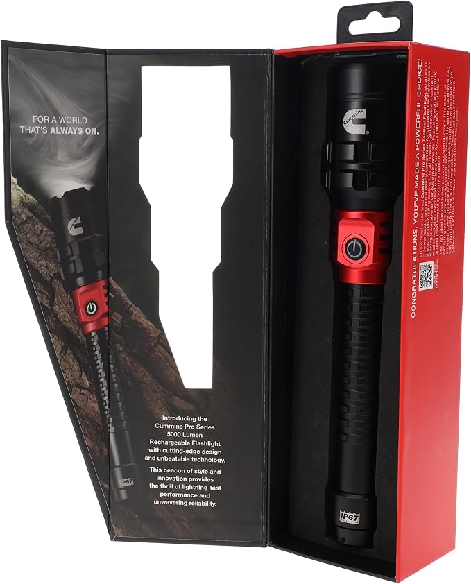 Cummins CMN35359 Pro Series 60W COB Rechargeable Flashlight High Lumen 5000 Lumen LED Multiple Light Modes Plus Power Bank