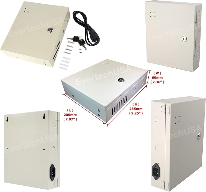Evertech 16 Channel 12 Volt DC Output CCTV Distributed Power Supply Box for Security Camera with 18 Pcs. DC Male Pigtail