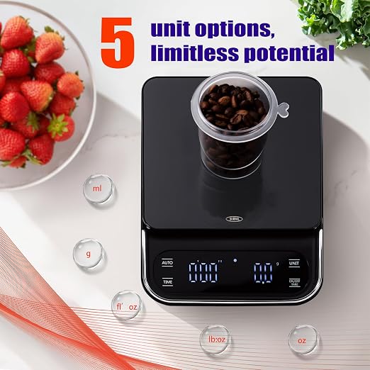 Coffee Scale with Timer 0.1g Precision Espresso Scale for Coffee Bean Weighing, Barista Brewing, USB-C Rechargeable Digital Kitchen Scale with Auto Timer 3kg Capacity
