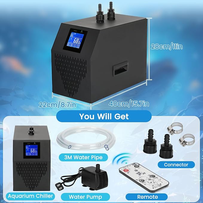 Aquarium Chiller 42 Gal, 1/10 HP Water Chiller Machine, Hydroponic Cooling System, Fish Tank Chiller with Upgraded LED display, for Axolotl Jellyfish