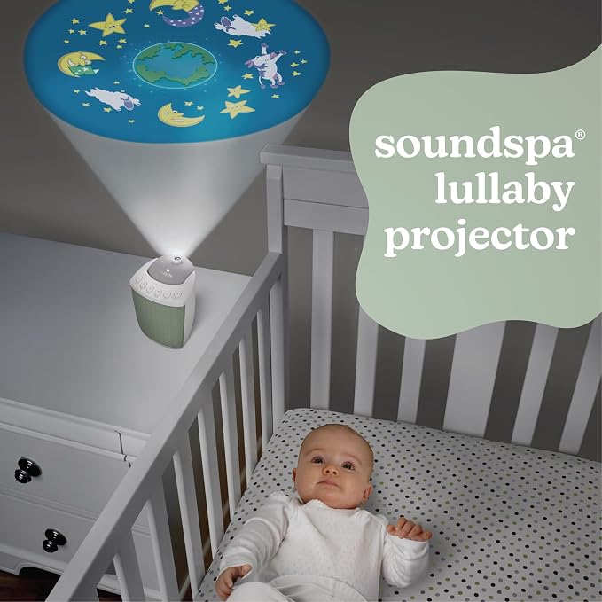 MyBaby Lullaby 2-in-1 Projector & Sound Machine with 8 Soothing Sounds, Adjustable Volume, Rotating Night Light Projector with 3 Calming Images, Auto-Off Timer, by Homedics