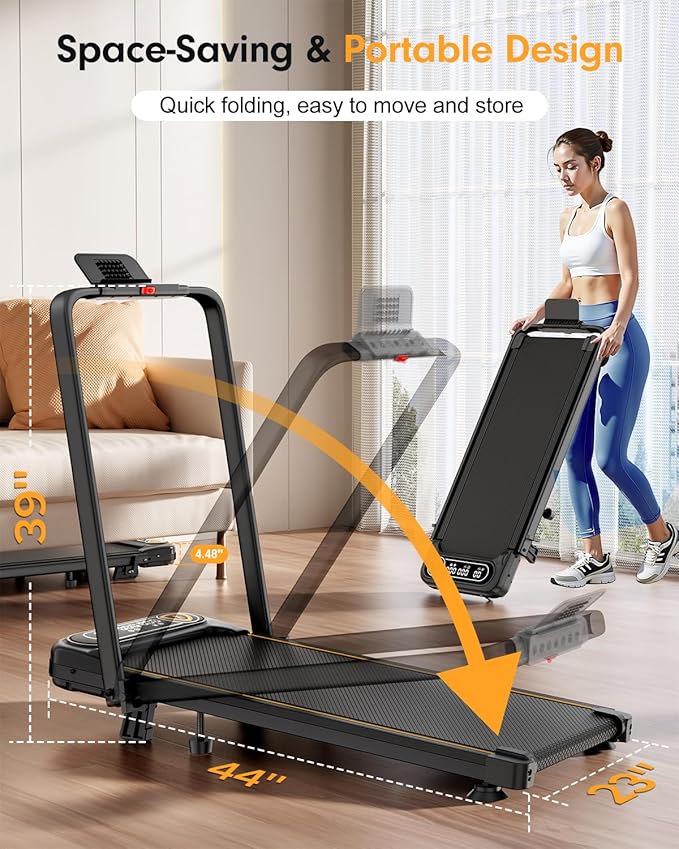 Foldable Treadmill with 10% Incline, Upgrade 3.5HP Low Noise Walking Pad Treadmill with Handle Bar, Trisomy 4 in 1 Portable Under Desk Treadmills for Home/Office, 350Lbs Capacity, APP & Remote Control