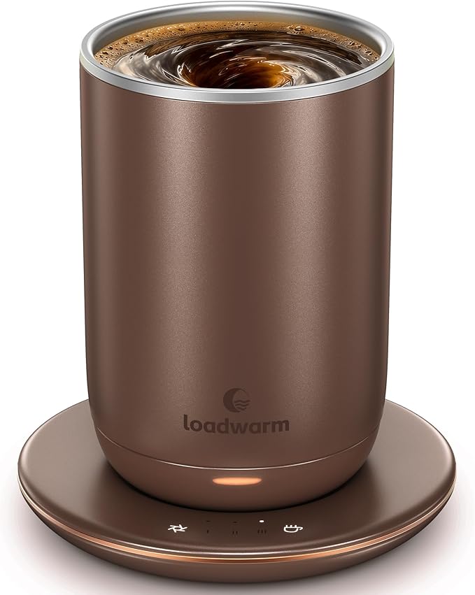 Self Heated Stirring Coffee Mug, 10oz Auto Mixing Cup with Warmer, Brown | 3 temp settings, food-grade stainless steel interior, 8-hour auto shut-off, plug-in desk mug with Warmer for office home