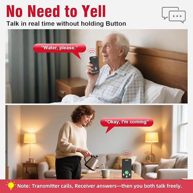 CallToU Full Duplex Intercoms Wireless for Home for Seniors & Caregivers - 500FT Long Range, No Monthly Fee, Waterproof, Easy Install