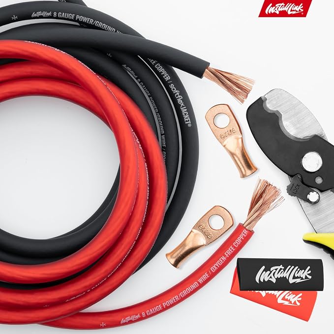 Install Link 8 Gauge Power Wire, Pure OFC Copper (25ft x 2 Spools = 50ft)