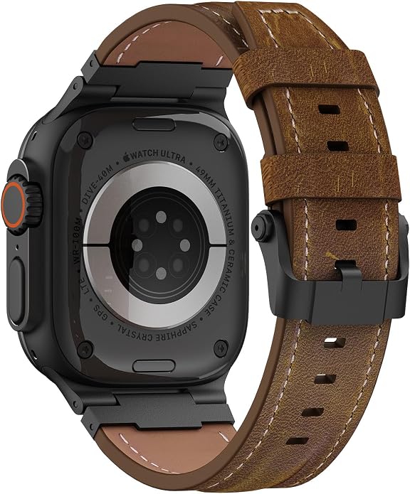 Vintage Genuine Leather Band for Apple Watch Ultra 49mm (2026 Upgrade), Rugged Replacement Strap Compatible with iWatch 46mm 45mm 44mm - for Men Women, Fit Ultra3/2/1, SE 3/2/1, Series11 10/9/8/7/6/5/4