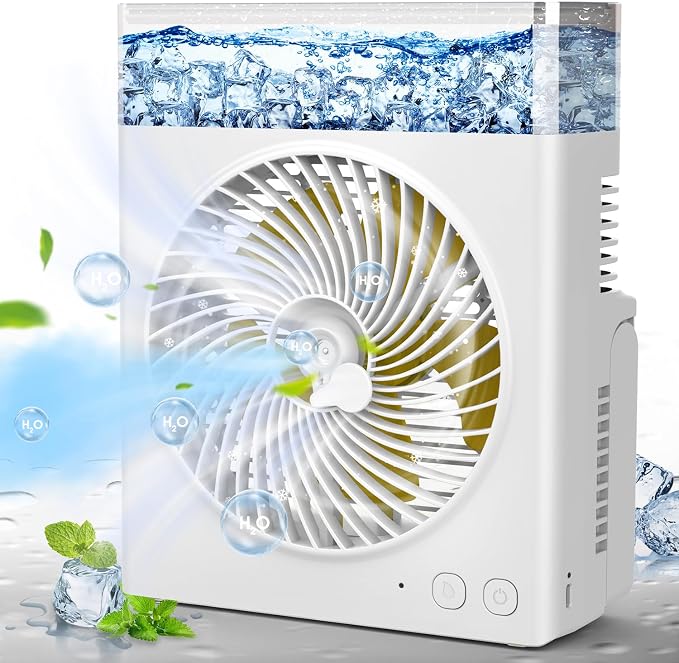 JINLICTE Portable Misting Fan,【Max 15H Runtime】 8-Inch Rechargeable Water Cooling Mist Fan with 600mL Water Tank, Quiet USB Battery Powered, Perfect for Camping Home Outside Office Travel
