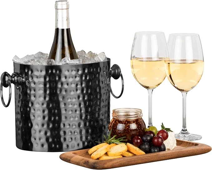 1-Bottle Wine Chiller Ice Bucket | Keeps Wine & Champagne Bottles Cold Without Touching Ice | Wine Bucket | Handcrafted Artisan Design | Patented Technology | Burnished Black