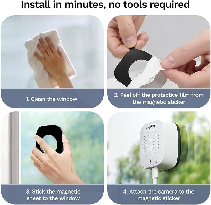 LongPlus 3K 5MP Window Camera with Night Vision, 2.4ghz & 5ghz WiFi Safeview Indoor Window Cameras for Home Security, AI Smart Detection, 2-Way Audio, Easy & Quick Install, 24/7 Recording