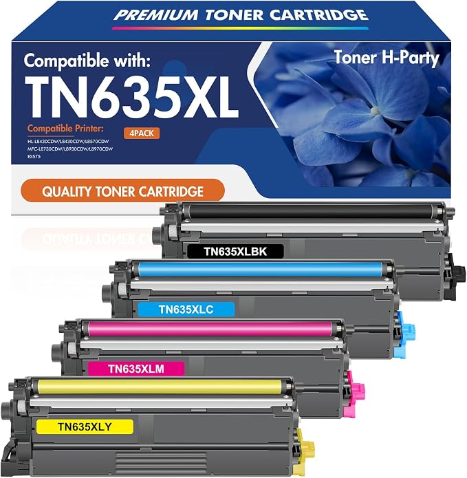 TN635XL TN635 Toner Cartridge Set MFC-L8930CDW HL-L8430CDW Compatible for Brother TN635XXL TN 635XL TN-635XL TN-635 for MFC-L8730CDW HL-L8570CDW MFC-L8970CDW HL-L8430CDWT MFC-EX575 Ink Printer 4 Pack