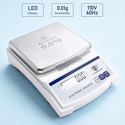 Lab Scale 0.01gx2000g, Digital Gram Weight Scale for Jewelry，Coin & Gold | 0.01g Accuracy Gram Scale, LED Backlit Display, g/oz/ct/ml Conversion, Counting & Tare Function, Laboratory Balance