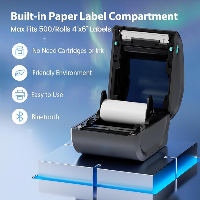 D520BT D520 Bluetooth Shipping Label Printer&500Pcs Thermal Labels, Wireless Thermal Label Printer for Small Business