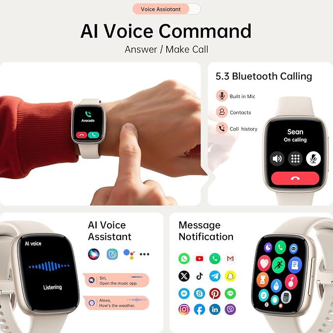 Smart Watches for Women Men, 1.85" HD AMOLED Smart Watch for Android iPhone, 3ATM Waterproof, Bluetooth Calls/Messages, SpO2/Heart Rate Monitor, Sleep Tracker, 120+ Sports Modes Fitness Watch, 2 Bands