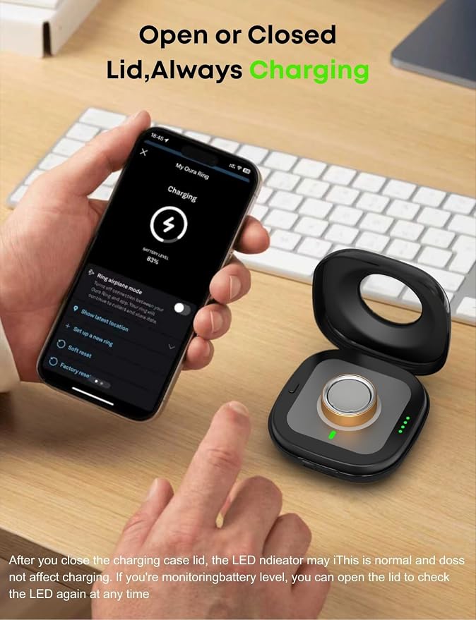 búsqueda Wireless Charging Case for Oura Ring 4 Charger, 2000mAh Portable Travel Charging Station Fits All-Sized Ring Gen 4, 30-Day Runtime (Official Charger NOT Included),Black