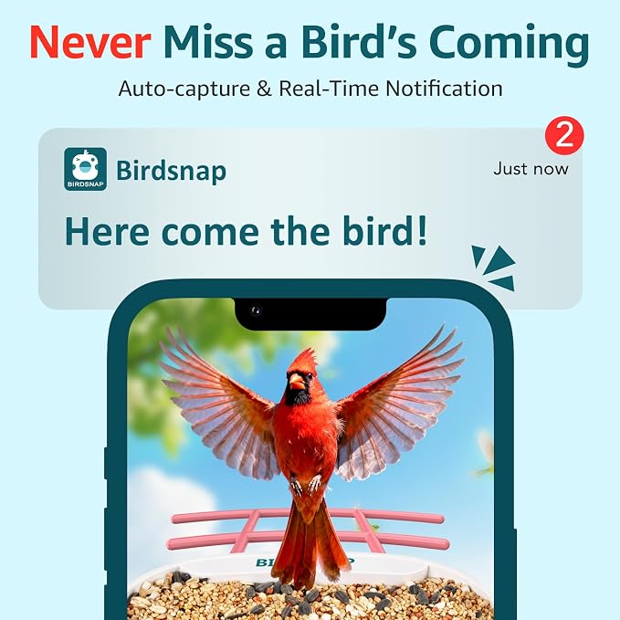 birdsnap® TUC Bird Feeder with Camera 2K HD Live with 32GB Card Auto Detect & Notify AI Identify Camera Birds Feeders Solar Powered Wireless Outdoors Backyard Gift for Mom Dad Birds Lover, 2.4G WiFi