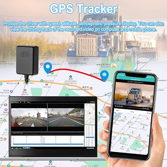 VSYSTO 3CH WiFi Truck Dash Cam, 4.5'' Screen GPS HD 1080P Front & 720P Sides Infrared Night Vision Lens Backup Camera System DVR for Semi Trailer Van Tractor Car RV, G-Sensor Loop Recording