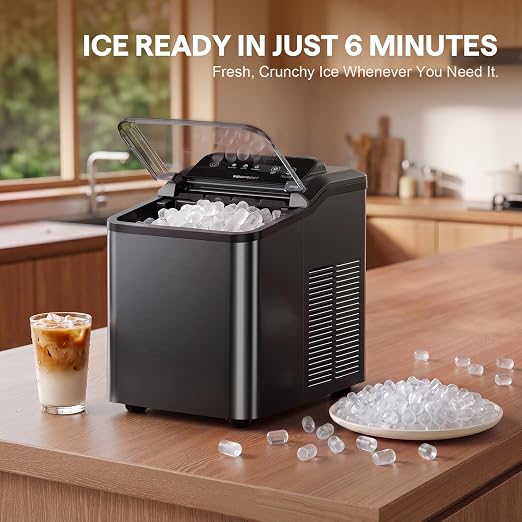 Nugget Ice Maker Countertop, Pellet Ice Makers Soft Chewable Ice 35lbs/Day, Premium Stainless Steel Ice Maker Machine Ready in 6 Mins with Scoop, Touch Screen & Auto Ice Drop for Home Kitchen Office