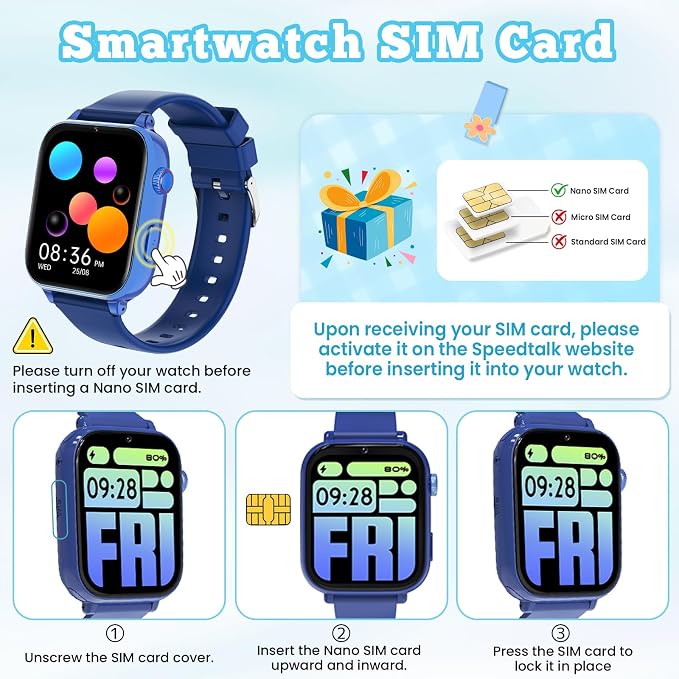 4G Kids Smart Watch GPS Tracker, Smartwatch for Kid with Video Calling, Voice Chat, Class Mode, SOS, Pedometer, Alarm, SIM Card HD Touch Screen Phone Watch Gift for 4-12 Girls Boys (Blue)