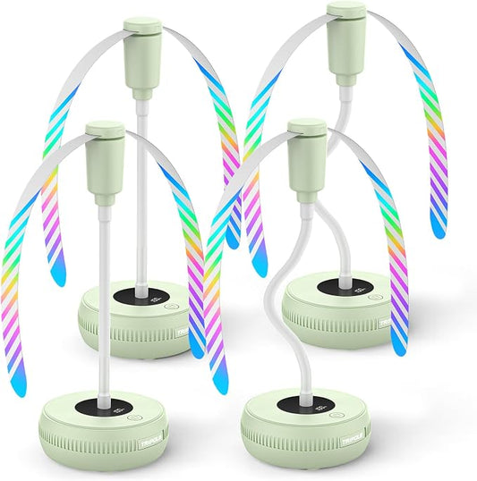 TriPole Fly Fans for Tables, Food Fans 2000mAh Rechargeable Table Fan Portable Fly Spinners with LED Display, 20H Runtime for Outdoor Picnic, BBQ Patio Parties, Camping, Kitchen, 4 Pack (Light Green)