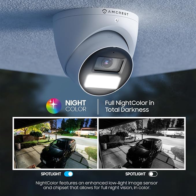 Amcrest Analog 5MP NightColor Outdoor Security Camera, Turret 5MP @ 25fps, CCTV-Coax-BNC, 131ft Full Color Night Vision, Mic, 132° FOV (Not an IP Camera) (DVR Required, Not Included) (AT5N28-W-V3)