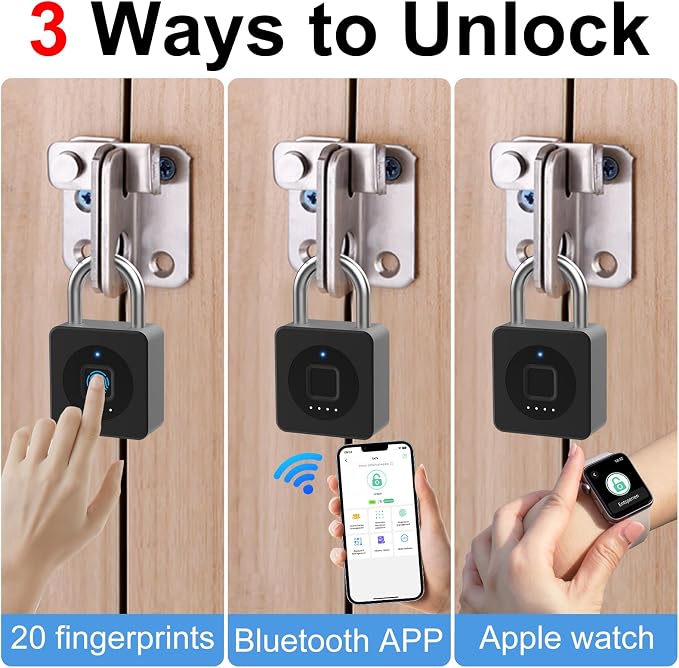 Gym Locker Padlock eLinkSmart Fingerprint Mobile APP Unlock Remote Management Outdoor Waterproof Keyless Biometric Padlock for Gym Luggage Bags Locker Storage Tool Box Gun Case Footlocker Black