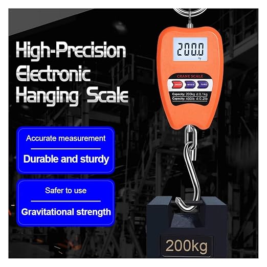 Mini Crane Scale, 200Kg Digital Hanging Scale, with 0.05Kg Accurate Sensors, Portable Digital Luggage Hook Scales Hold & Tare Functions(Black)