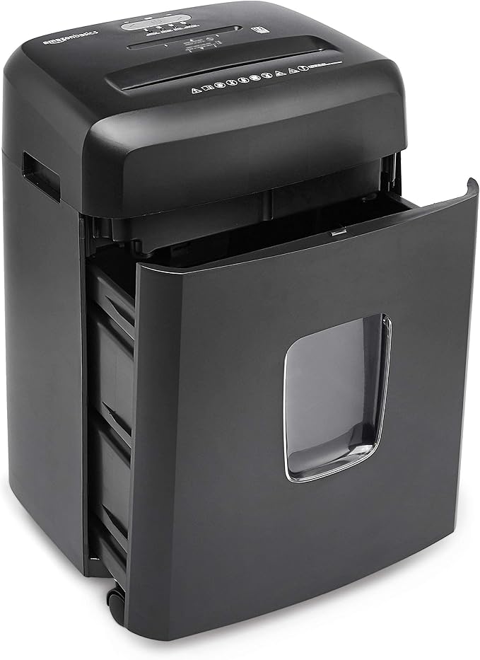 Amazon Basics 15-Sheet Cross Cut Paper Shredder for Home and Office, CD/Credit Card Shredder with 6 Gallon Wastebasket, Black