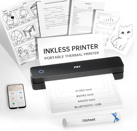PRT Portable Printers Wireless for Travel - Bluetooth Thermal Printer Support 8.5" X 11" Letter, Inkless Printer Compatible with Phone Laptop for Home Use Office School, Black