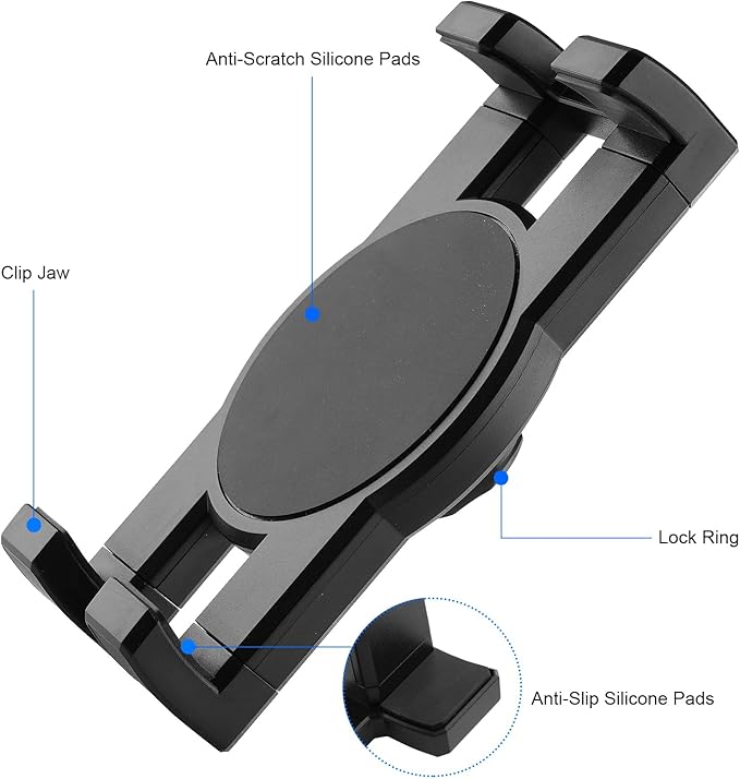 Mippko iPad Holder for Microphone Stand/Mic Music Stand,Tablet Mount Compatible with 4.7~12.9" / Nexus/LG G Pads/e-Reader/Switch/iPhone,360° Adjustable 10" Long Aluminum Alloy Arm