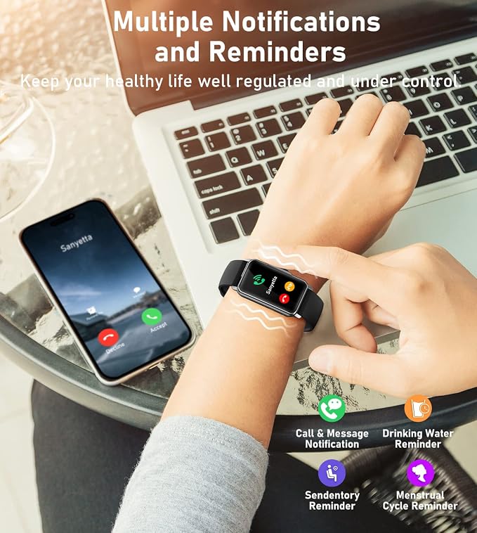 Fitness Tracker Smart Watch with Heart Rate Blood Oxygen Blood Pressure Sleep Monitor Step Calorie Counter Pedometer for Women Men