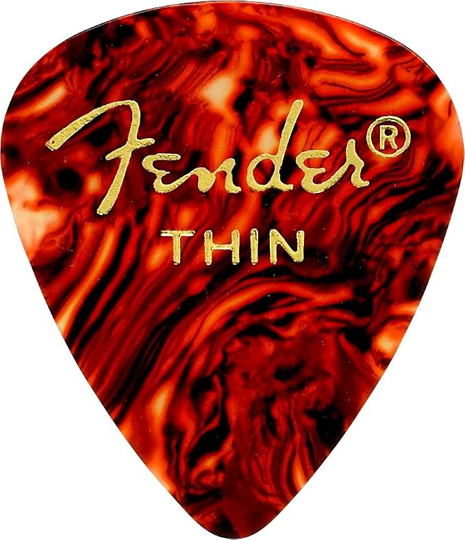 Fender Classic Celluloid Guitar Picks 451 Shape, Guitar Accessories, Tortoise Shell, Thin, 12-Pack