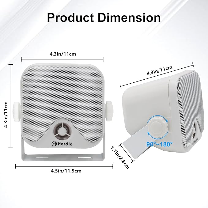 Herdio 4 Inch Bluetooth Golf Cart Speakers 240W Waterproof Marine Speakers for Outdoor Boat ATV UTV RZR Camper Tractor Truck Jeep Courtyard Powersports,2 Pairs (White)