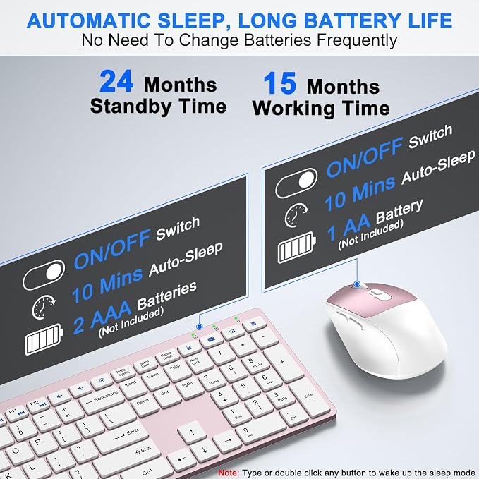 Wireless Keyboard and Mouse Combo, Full Size Silent Ultra Thin Keyboard with Magnetic Wrist Rest, Optical Mouse, 2.4G Lag-Free Cordless Mice Keyboard Set for Computer, Mac, Laptop, PC, Windows
