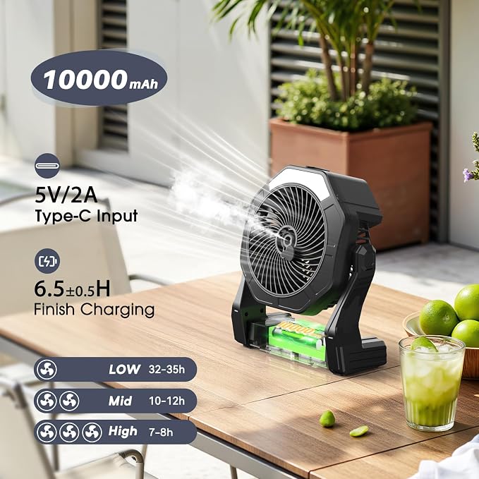 Ausic Portable Misting fan, 8-Inch Cooling Mist Fans, [8-35Hrs] USB Rechargeable Battery Powered Fan with Mister, 250mL Water Tank & LED Lantern, for Home Desk, Bedroom, Office, Outdoor&Indoor Use